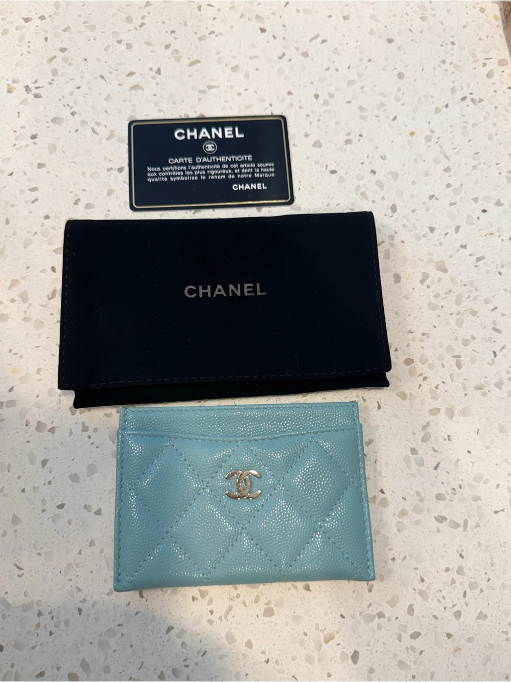 CHANEL Quilted Card Holder in Light Blue with Gold CC Hardware - Picture 2 of 10